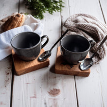 Lade das Bild in den Galerie-Viewer, Espressogedeck anthrazit mit Henkel und "schwebendem Löffel"
